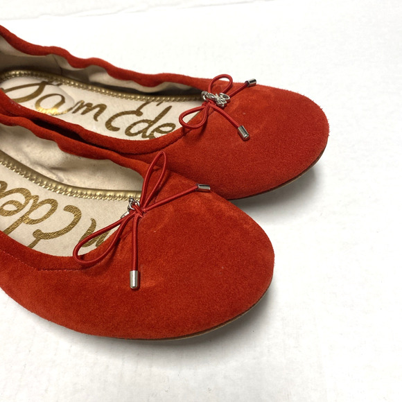 Sam Edelman Felicia Ballet Flat Red Suede Bow Round Toe Slip On 8.5 - Picture 3 of 7